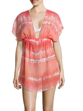 Arizona Jean Company Coral Tie-Dye Sheer Swim Cover-Up Tunic? Size M